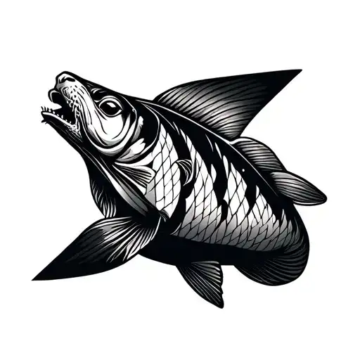 Seal With Fish In Mouth Open