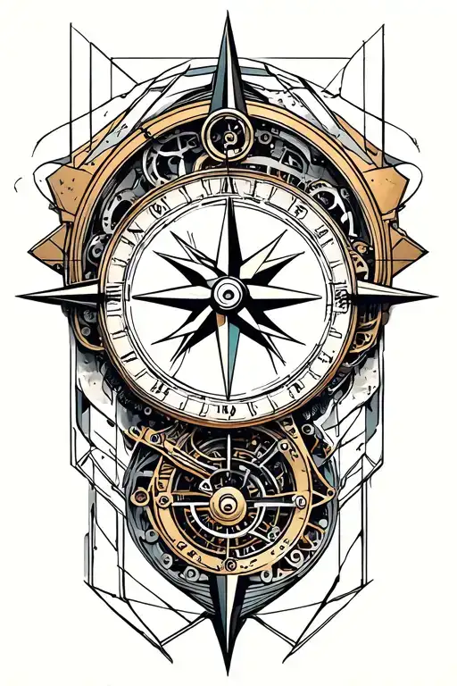 Compass And Clock Mechanism Intertwined