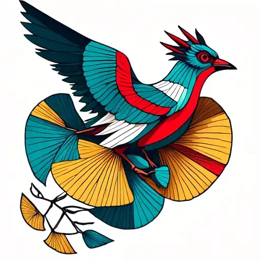 Ginkgo Leaves And Liver Bird From Liverpool Fc In Red And Whits