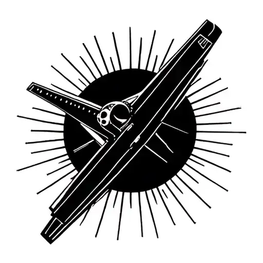 Jet Plane As Outline With Solid Black Sun And Thick Rays As The Backgroound