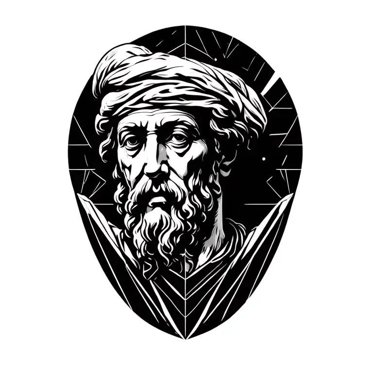 Greek Philosopher Surrounded By Elements And Geometric Patterns