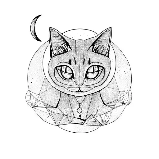 Black Cat Sitting With A Moon