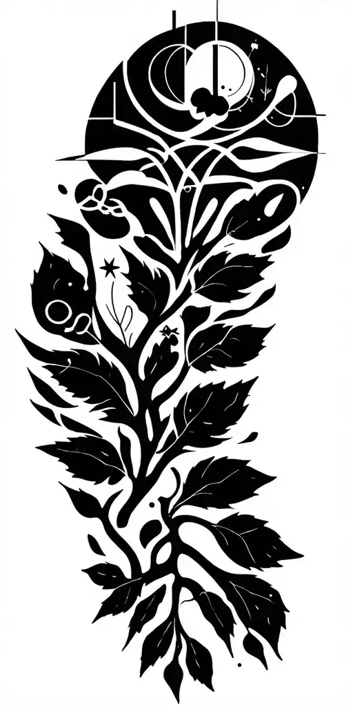 Geometric Bunchberry Flow Diagram With Mystical Symbols