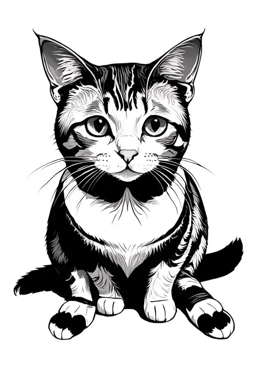 Cat Sitting Black Abd White Simple Surrounded By Ornament