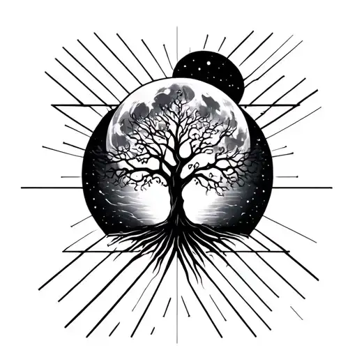 A Tree Representing The Night With A Moon On The Background