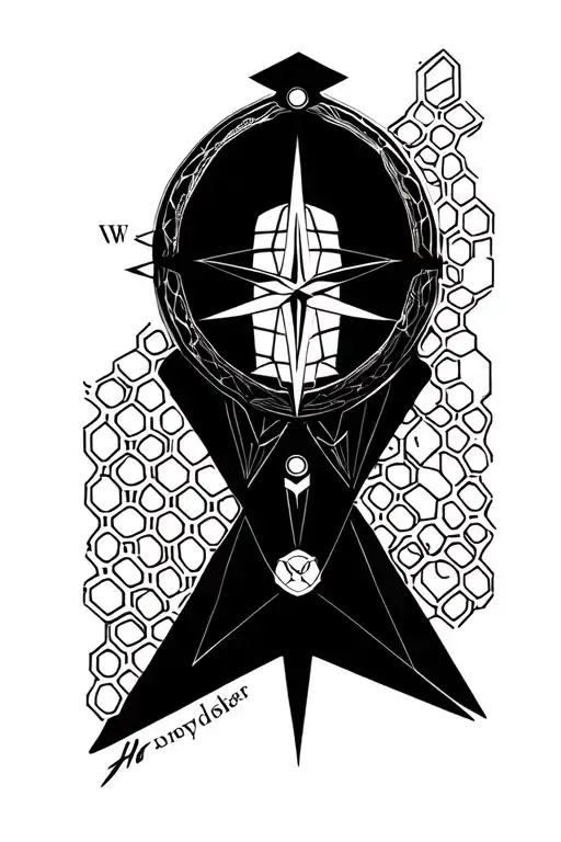 Geometric Compass Surrounded By Various Honeycombs