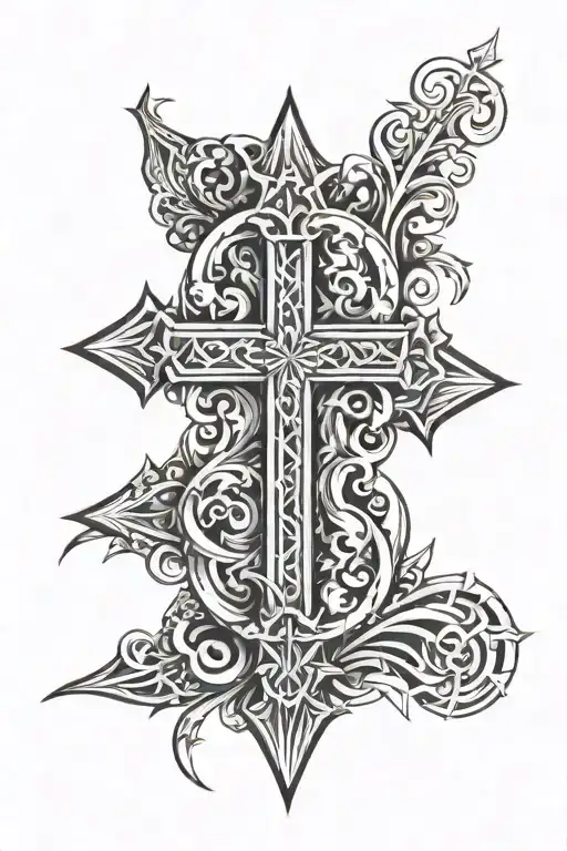 Generate A Black-and-white Image Of A Flamel Cross
