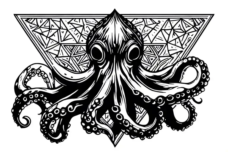 Octopus In An Inverted Triangle Outline Intertwined