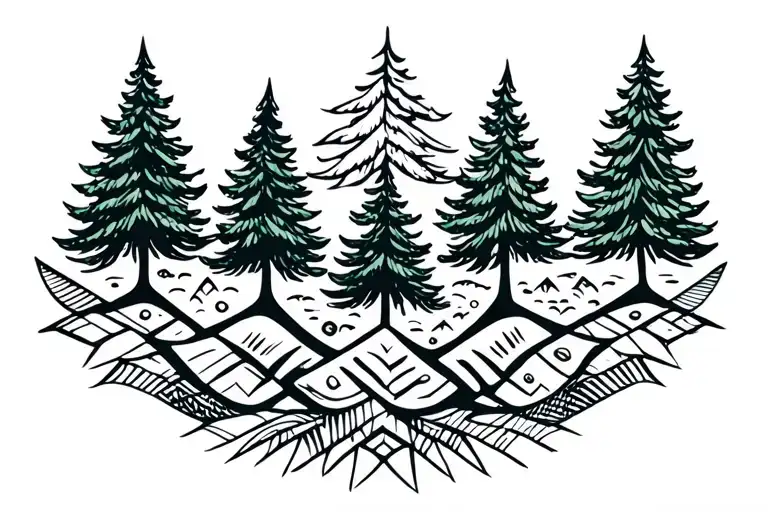 Nature Tribal With Evergreen Trees Growing