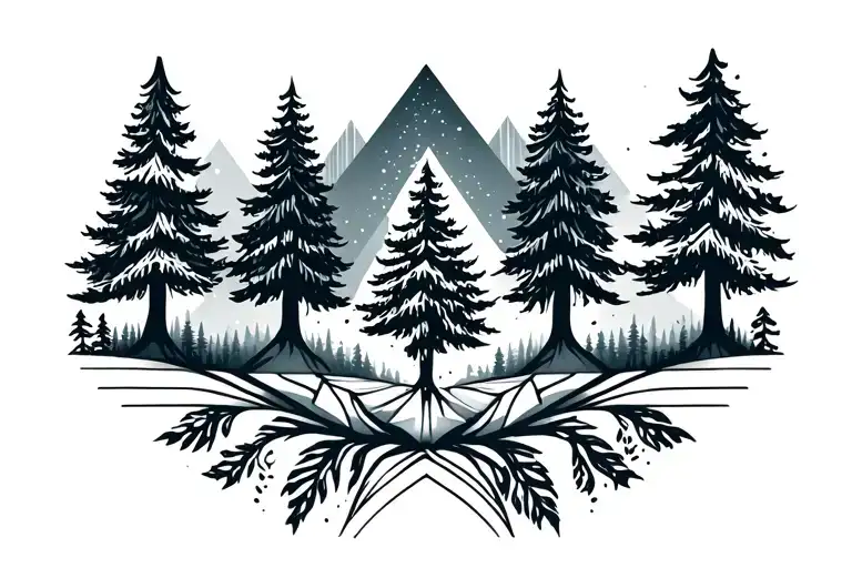 Nature Tribal With Evergreen Trees Skyline