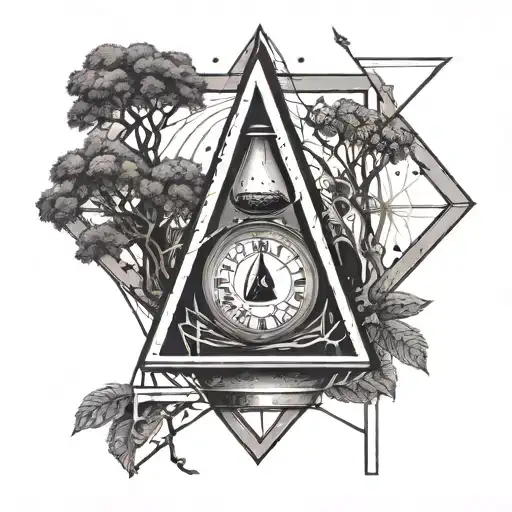 Hourglass In Triangle With Eye And Tree Growing