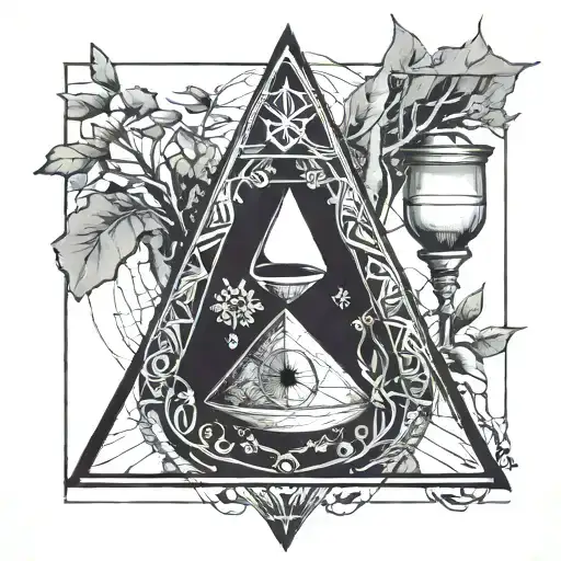 Hourglass In Triangle Shape With Eye And Tree Growing