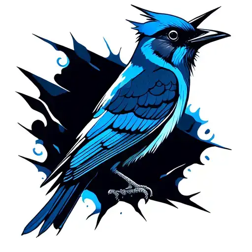 Gothic Blue Bird Rising From Ashes