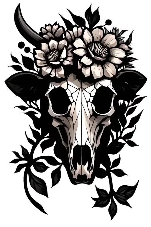 Cow Skull With Flowers