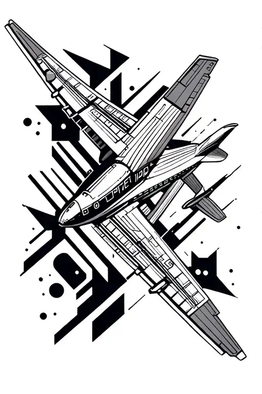 Airplane Geometric Pattern Inspired Tattoo Incorporating Elements