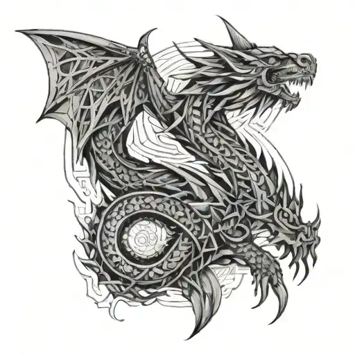 Red Dragon On The Left Forearm Eating Himself From The Tail