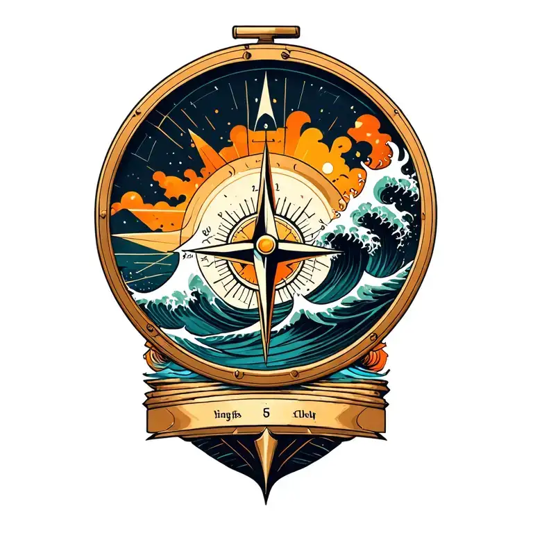 Compass With The Ocean Wave Crashing