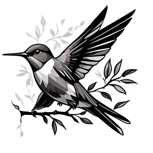 A Hummingbird Hovering Above A Robin Perched On A Branch