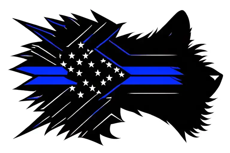 Thin Blue Line Flag Shaped Like Wolf