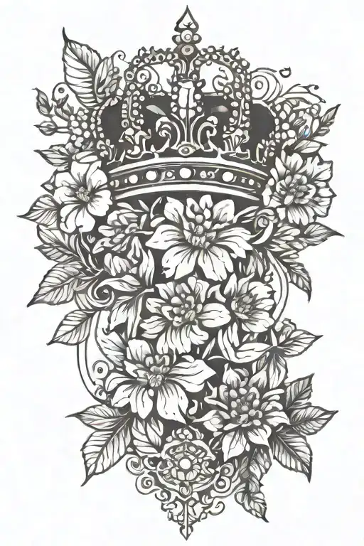 Crown Surrounded By Bold Flowers