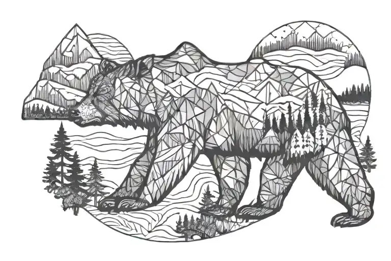 Bear With Forest And Mountains