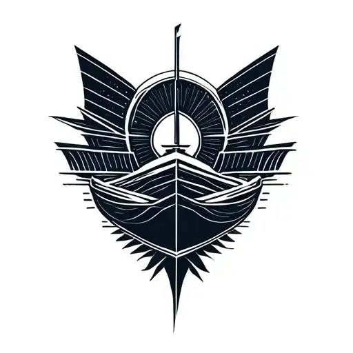 Tattoo On The Theme Of The Boat And The Trip For The Interior Of The Biceps
