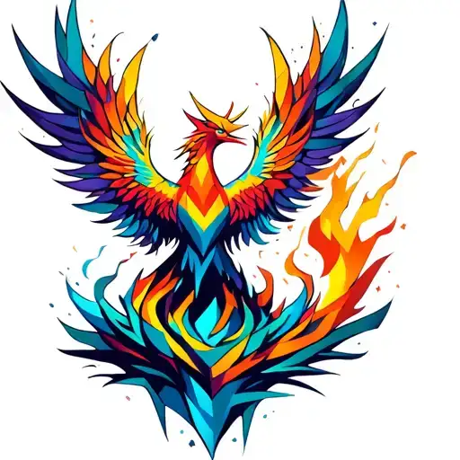 Phoenix Rising From Ashes Into Colorful