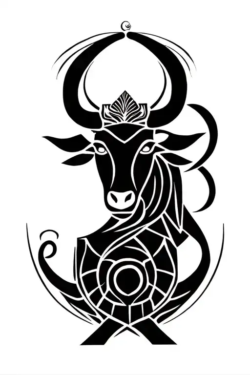 Anta Asti Prambha Symbol Combined With Nandi Bull And Trisul