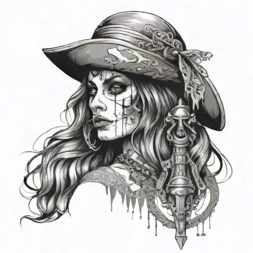 Fine Line Geometric Micro Realism Pirate Gypsy Women Binary