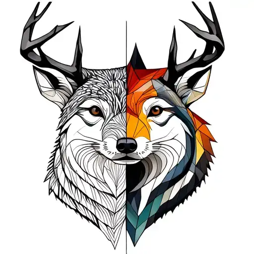 Animal Half Geometric Totem And A Half Deer And Wolf Otter Drawing