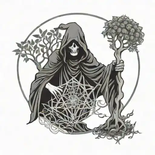 Grim Reaper Holding The Tree Of Life