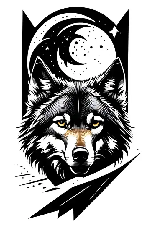 Wolf With Moon Shining
