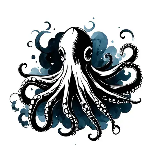 Octopus Shooting An Ink Cloud Background