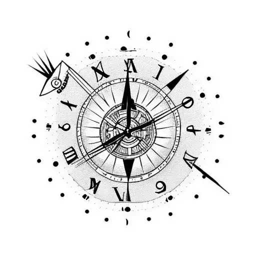 Moon With Clock And Compass