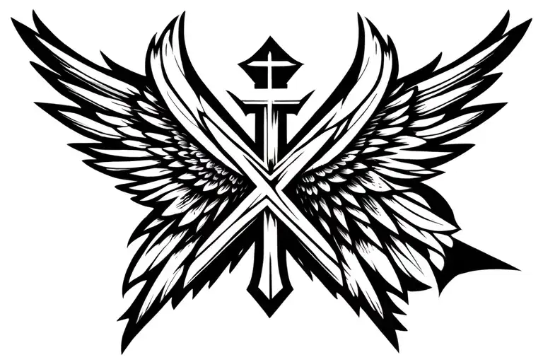 Cross In Between Pair Of Wings