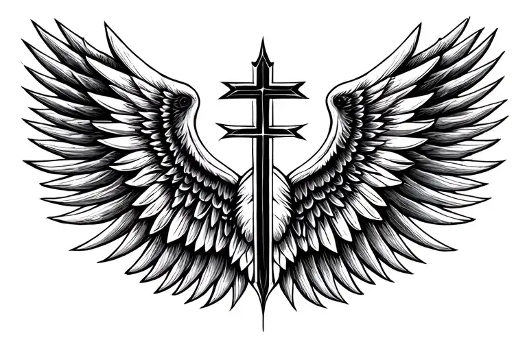 Cross In Between A Pair Of Wings
