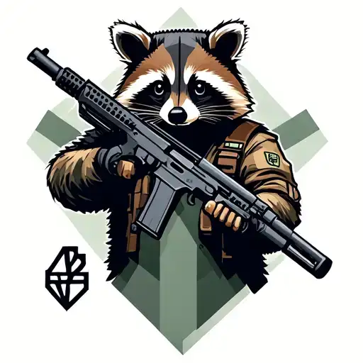 Army Racoon Holding Large Rifle