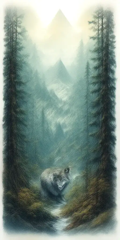 Massive Forest Landscape With Wolf In The Background