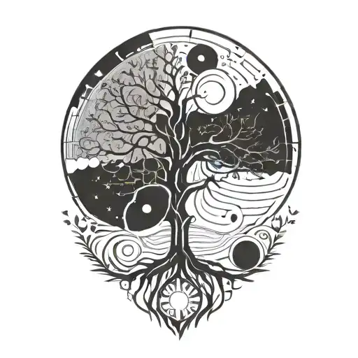 Tree Of Life And Sun And Moon