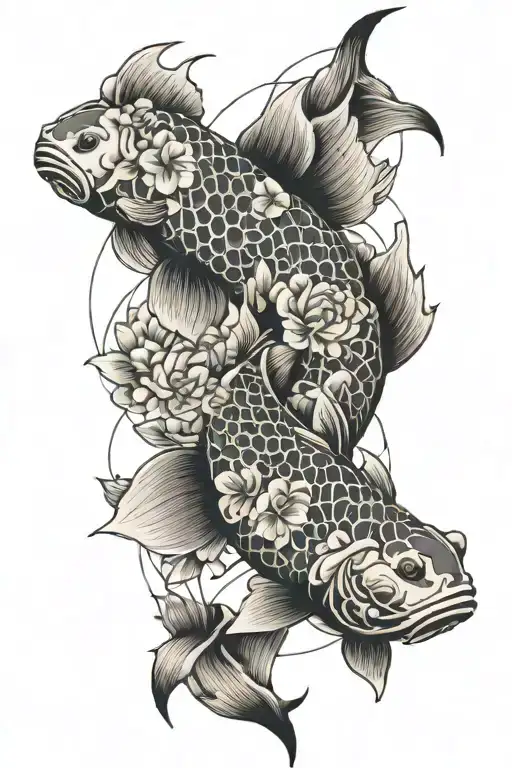 Koi Fish With Flowers