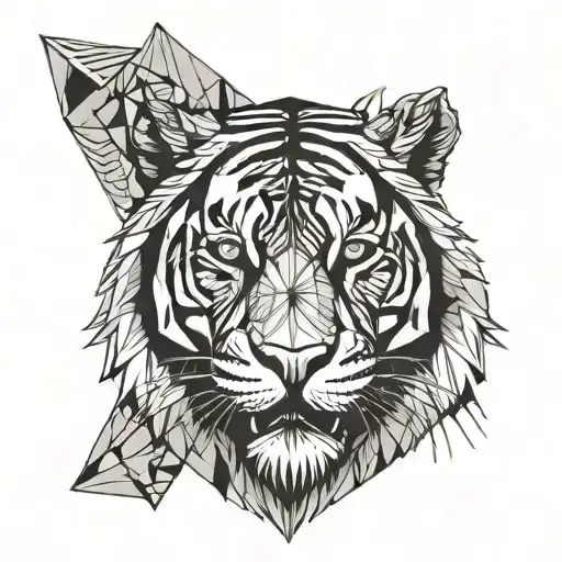 Roaring Tiger Head Geometric Shapes