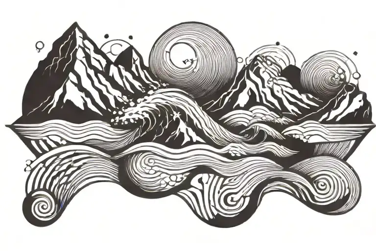 Wave And Sunrise And Mountain Range Silhouette