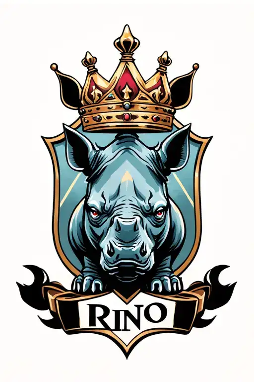 A Rhino That At The Bottom Says Rino And At The Top A Crown Of The King All Inside A Shield