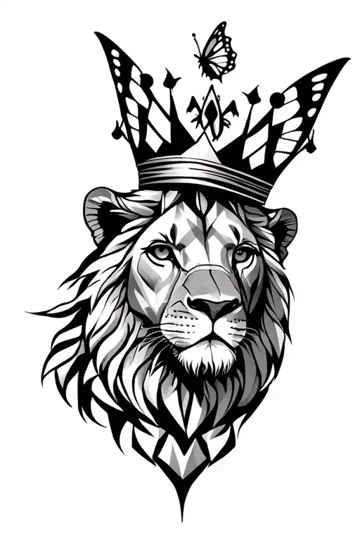 Lion With Crown And Face With Butterfly Eyes