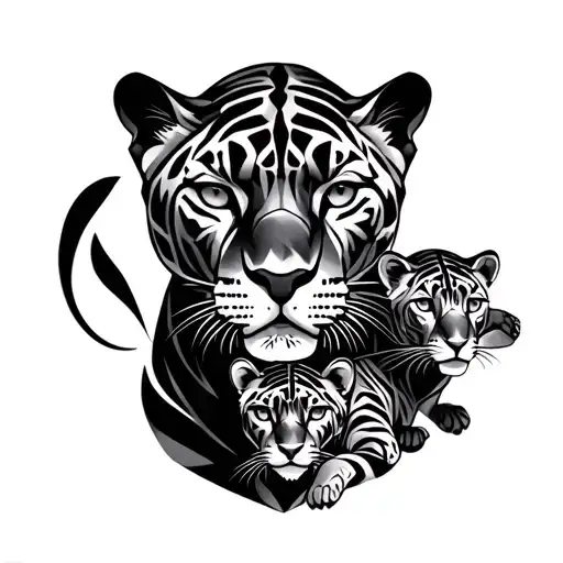 A Panther And Two Cubs