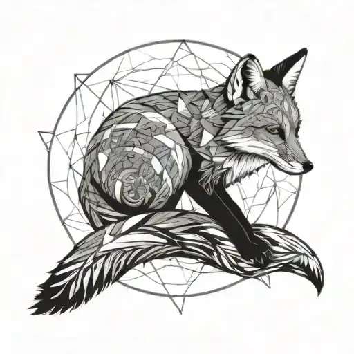 A Fox Cub Sits On A Crescent Moon Against The Backdrop Of A Forest