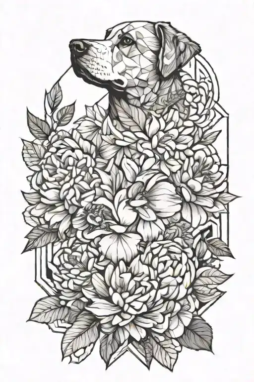 Honeysuckle And Peony Flowers With Dog Print Inside
