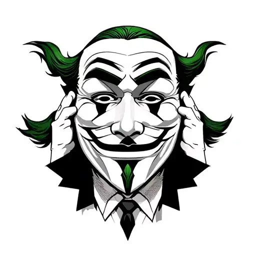 Black And White Joker Holding Anonymous Mask With Fade