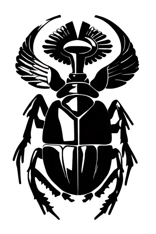 Egyptian Scarab Bettle With Ankh Symbol In Its Front Two Legs And Also Wings Open Forming An Arc