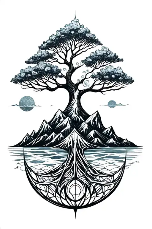 Tree Of Life Fire Ocean Mountain